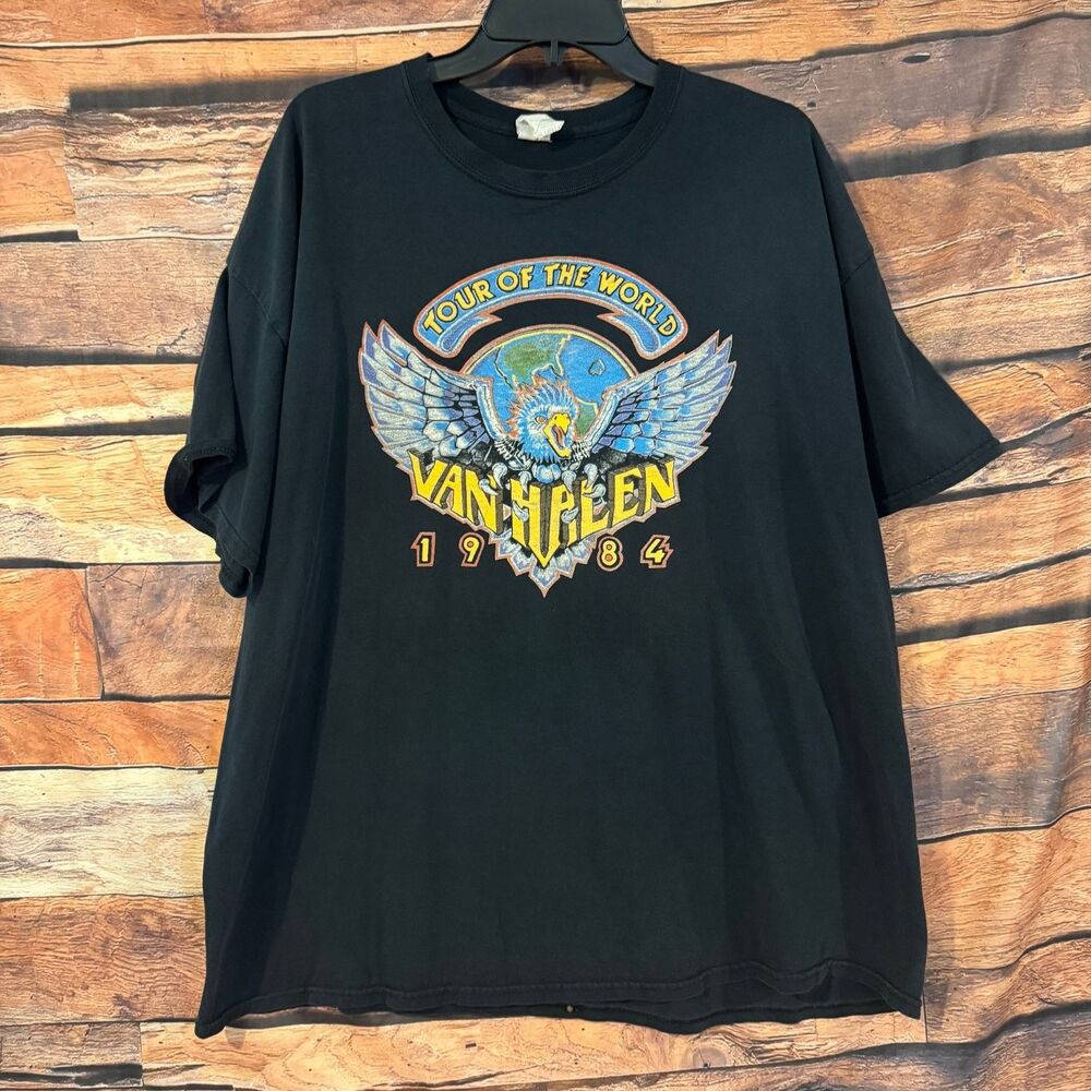 Gildan T-Shirt Men's Black XXL Van Halen 1984 Tour World Graphic Heavy Cotton